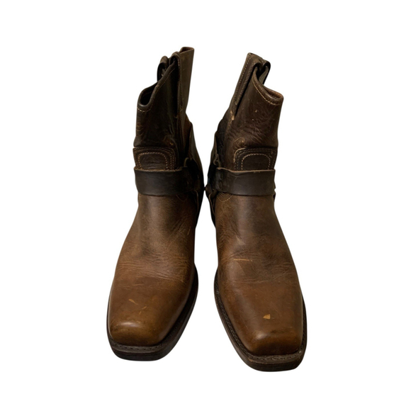 Frye Harness Brown Leather Belted Boots Women’s Size 10M Engineer Campus - Picture 2 of 15